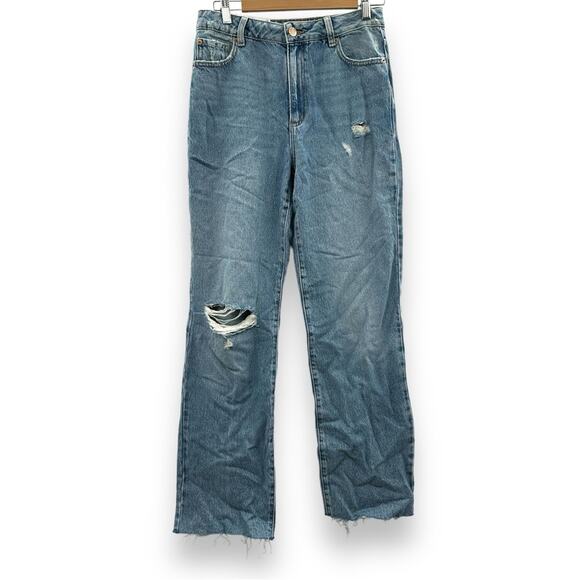 Garage Denim Droite 90s Straight Leg Light Wash Distressed Raw‎ Hem Jeans Sz 27 - Picture 1 of 11